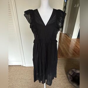 Classic Black Dress with Ruffle Sleeves and Peplum